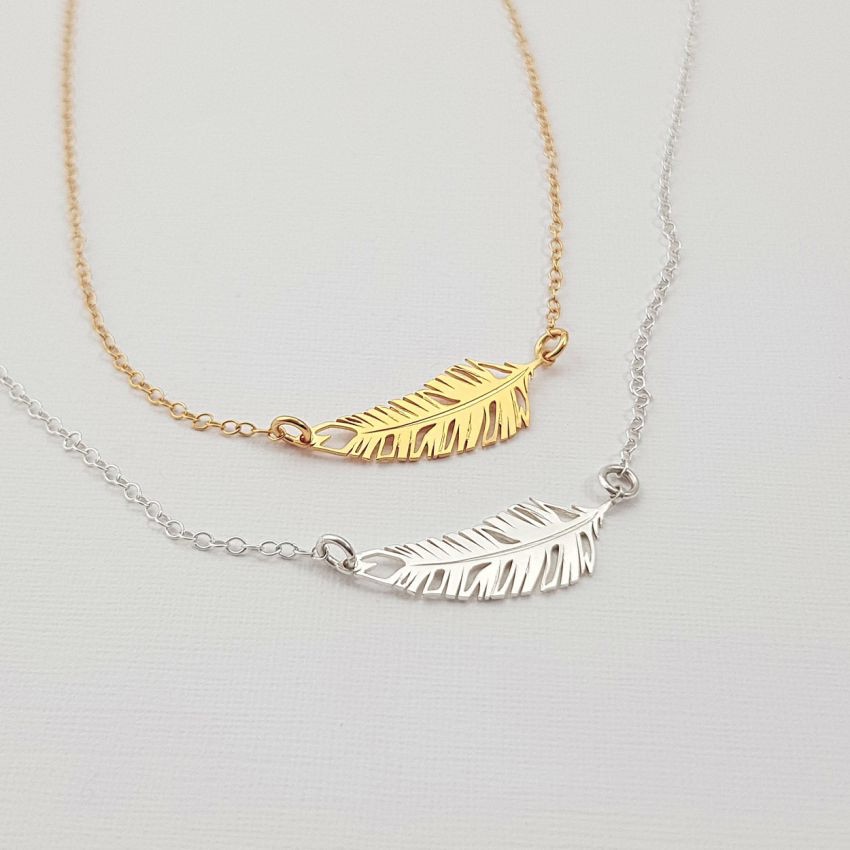 Złoty naszyjniki celebrytka Piórko z grawerem | srebro 925 pozłacane 18k złotem | 24 x 9,1 mm